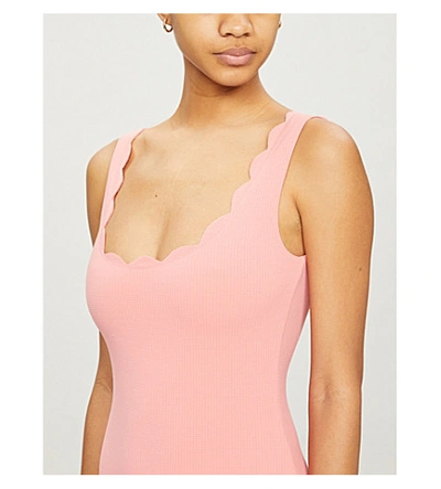 Shop Marysia Palm Springs Scalloped-trim Swimsuit In Coral