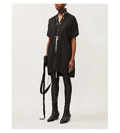 Shop Rick Owens Sail Drawstring Cotton Midi Dress In Black