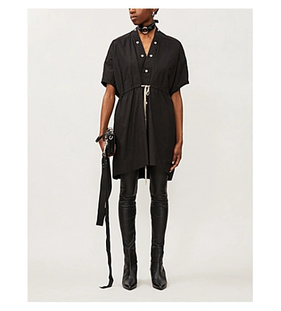 Shop Rick Owens Sail Drawstring Cotton Midi Dress In Black