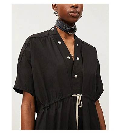 Shop Rick Owens Sail Drawstring Cotton Midi Dress In Black