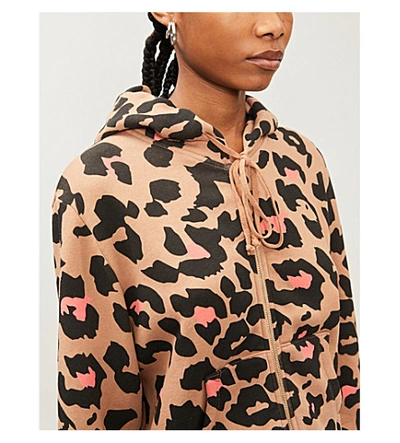 Shop Wildfox Preppy Kitty Leopard-print Cotton-blend Jersey Hoody In Birch