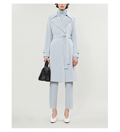 Shop Theory Oakline Belted Crepe Coat In Mist+blue