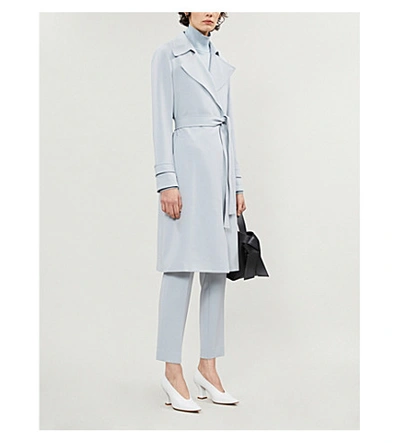 Shop Theory Oakline Belted Crepe Coat In Mist+blue