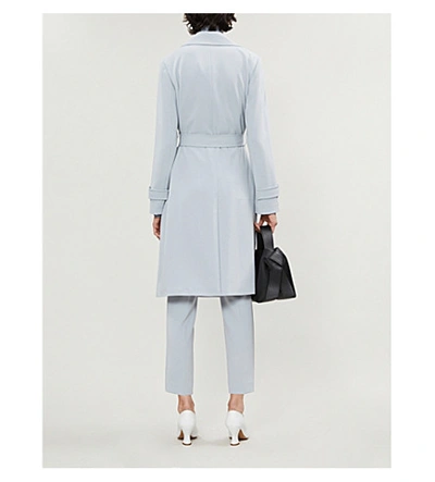 Shop Theory Oakline Belted Crepe Coat In Mist+blue