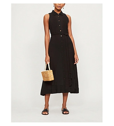 Shop Lisa Marie Fernandez Alison Organic Linen-blend Maxi Shirt Dress In Black+organic+gauze
