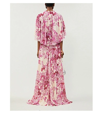 Shop Giambattista Valli Floral-print Ruffle-trimmed Silk Gown In Blush-raspberry