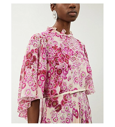 Shop Giambattista Valli Floral-print Ruffle-trimmed Silk Gown In Blush-raspberry