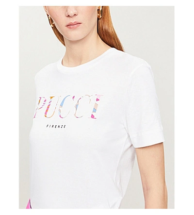 Shop Emilio Pucci Logo-print Cotton-jersey T-shirt In Bianco Ott