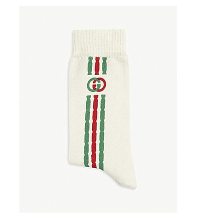 Shop Gucci Gg Web Stripe Socks In Ivory