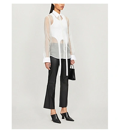 Shop Helmut Lang Cropped High-rise Leather Flared Trousers In Black
