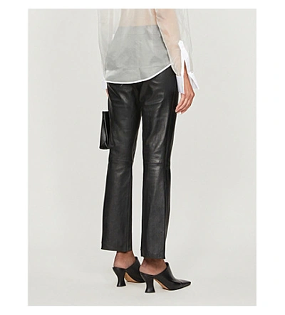 Shop Helmut Lang Cropped High-rise Leather Flared Trousers In Black