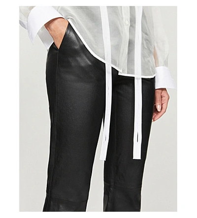 Shop Helmut Lang Cropped High-rise Leather Flared Trousers In Black