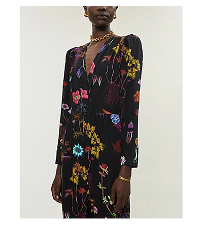 Shop Stella Mccartney Floral-print Silk Jumpsuit In Black