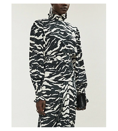 Shop Isabel Marant Fantine Zebra-print Silk-blend Top In Black