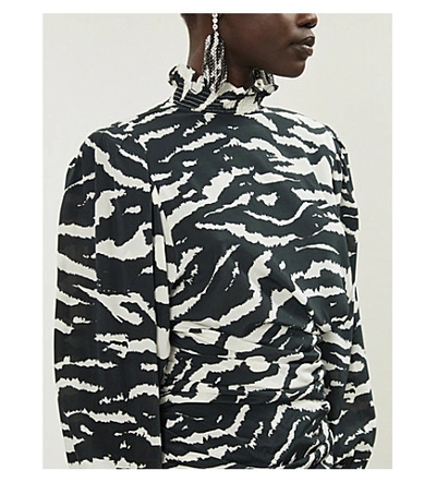 Shop Isabel Marant Fantine Zebra-print Silk-blend Top In Black
