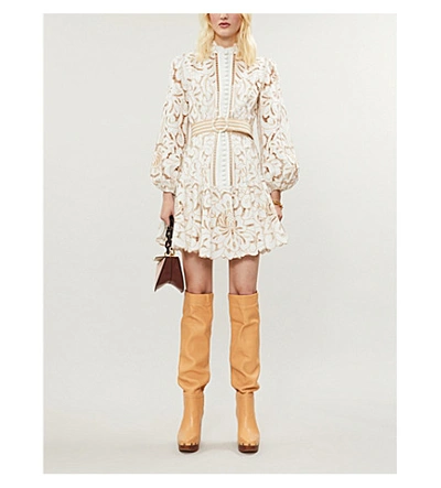 Shop Zimmermann Edie Floral Lace Mini Dress In Ivory