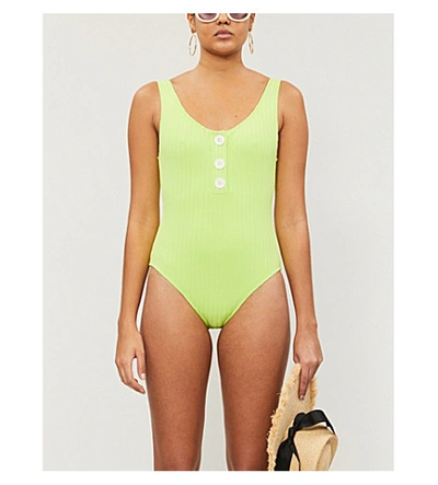 Shop Solid & Striped Anne-marie Buttoned Swimsuit In Chartreuse+rib