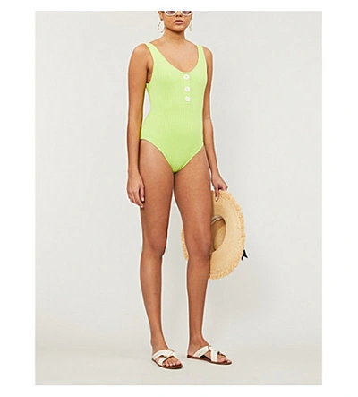 Shop Solid & Striped Anne-marie Buttoned Swimsuit In Chartreuse+rib