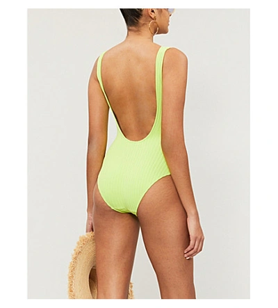 Shop Solid & Striped Anne-marie Buttoned Swimsuit In Chartreuse+rib