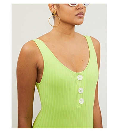 Shop Solid & Striped Anne-marie Buttoned Swimsuit In Chartreuse+rib