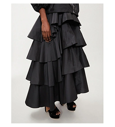 Shop Giambattista Valli Tiered Flared Satin Maxi Skirt In Black