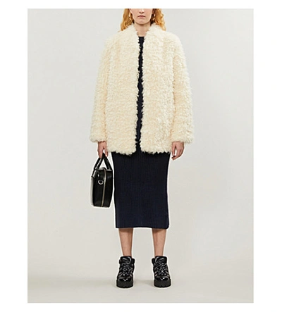 Shop Frame Double-breasted Faux-fur Coat In Off White