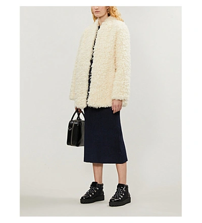Shop Frame Double-breasted Faux-fur Coat In Off White