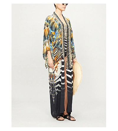 Shop Camilla Graphic-print Silk-satin Kimono In Lost Paradise