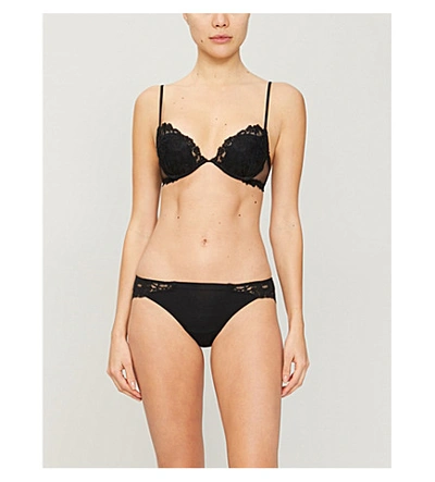 Shop La Perla Souple Lace And Cotton Mid-rise Brazilian Briefs In Black