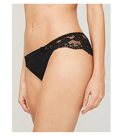 Shop La Perla Souple Lace And Cotton Mid-rise Brazilian Briefs In Black