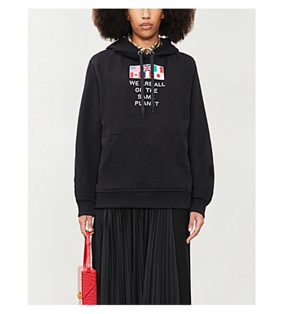 Shop Burberry Poulter Text-embroidered Cotton-jersey Hoody In Black