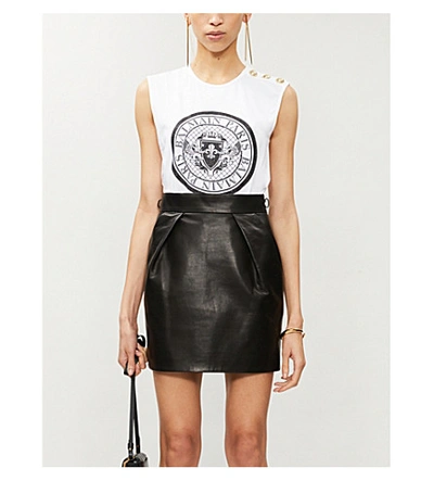 Shop Balmain Logo-print Cotton-jersey Top In Black White