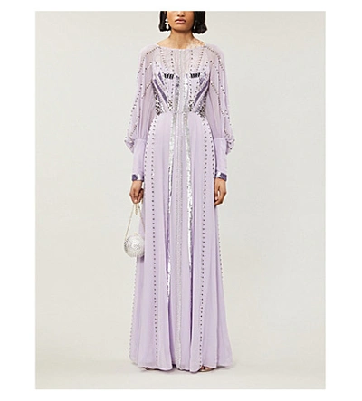 Shop Temperley London Queenie Sequinned Crepe Gown In Lavender+mix