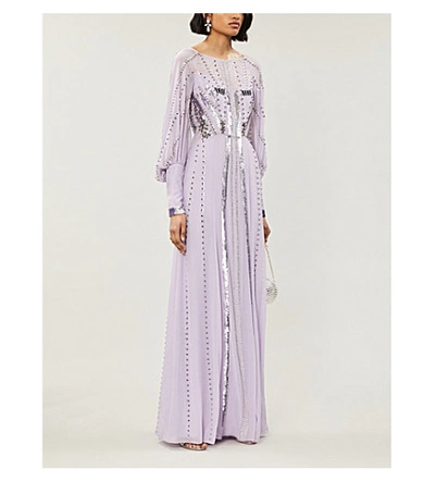 Shop Temperley London Queenie Sequinned Crepe Gown In Lavender+mix