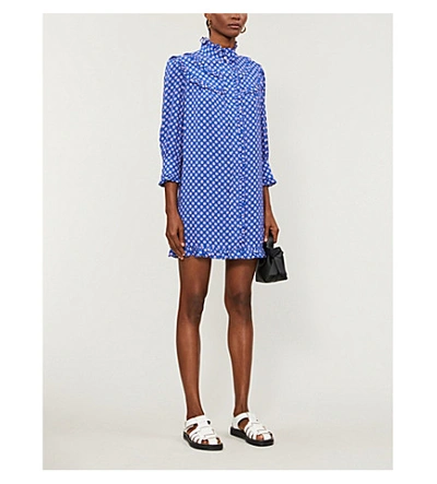 Shop Sandro Dolly Graphic-print Woven Midi Dress In Blue
