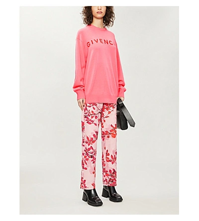 Shop Givenchy Logo-intarsia Cashmere-blend Jumper In Pink Red