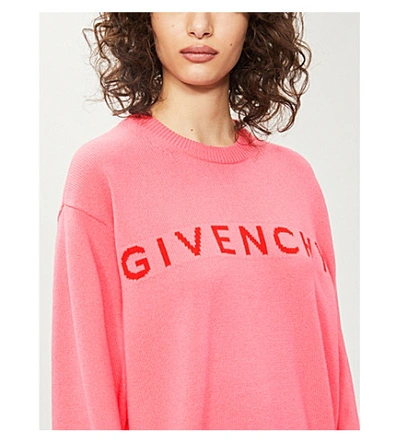 Shop Givenchy Logo-intarsia Cashmere-blend Jumper In Pink Red