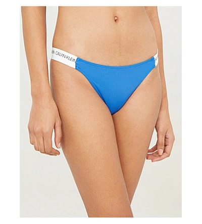 Shop Calvin Klein Ck Logo-print Bikini Bottoms In Chq Nautical Blue