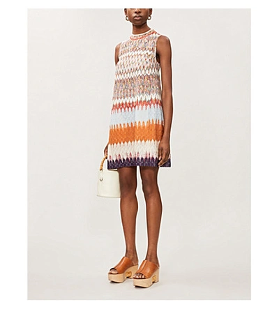 Shop Missoni High-neck Stretch-knit Mini Dress In Multicolor