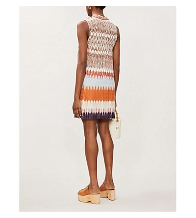 Shop Missoni High-neck Stretch-knit Mini Dress In Multicolor