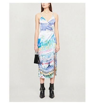 Shop Amiri Tie-dye Silk Midi Wrap Dress In Multi