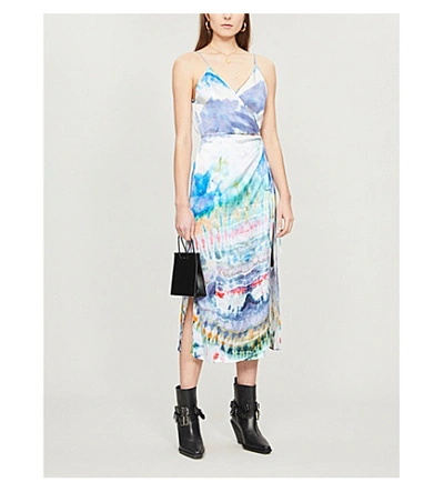 Shop Amiri Tie-dye Silk Midi Wrap Dress In Multi