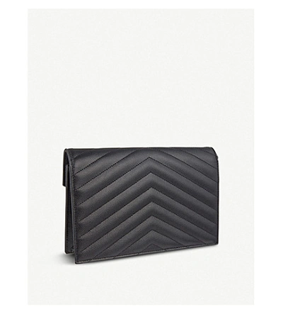 Shop Saint Laurent Women's Black Monogram Leather Wallet-on-chain
