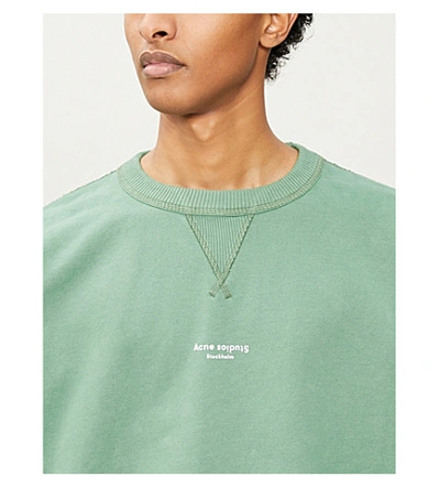 Shop Acne Studios Brand-print Crewneck Cotton-jersey Sweatshirt In Bottle Green