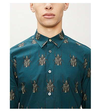 Shop Paul Smith Beetle-print Cotton-poplin Shirt In Light Greyish Green