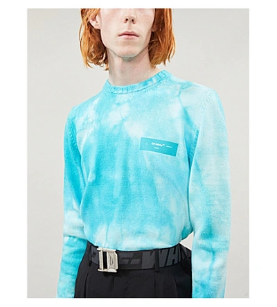 Shop Off-white Brand-print Tie-dye Cotton-blend Jumper In Petrol+blue