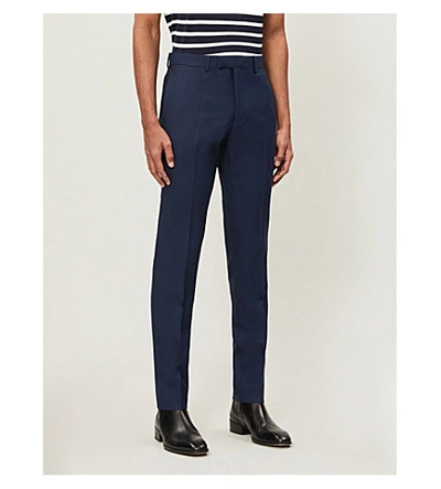 Shop Sandro Mens Blue Slim-fit Wool Trousers Xl