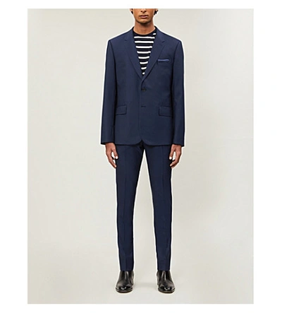 Shop Sandro Mens Blue Slim-fit Wool Trousers Xl