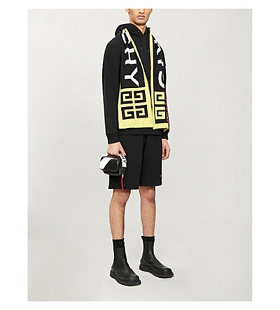 Shop Givenchy Flocked Brand-print Cotton-blend Jersey Hoody In Black