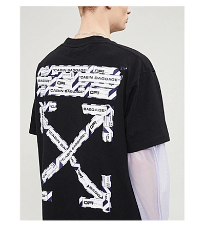 Shop Off-white Airport Tape Cotton-jersey T-shirt In Black+multicolor